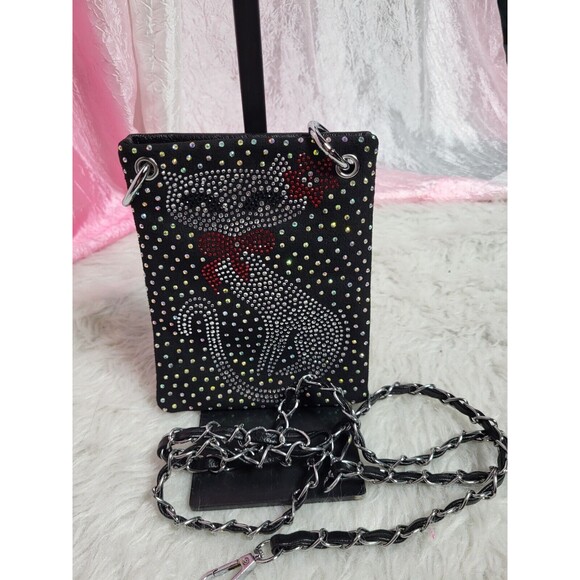 Kitty Cat Rhinestones Petite Phone Crossbody Purse - Picture 2 of 5